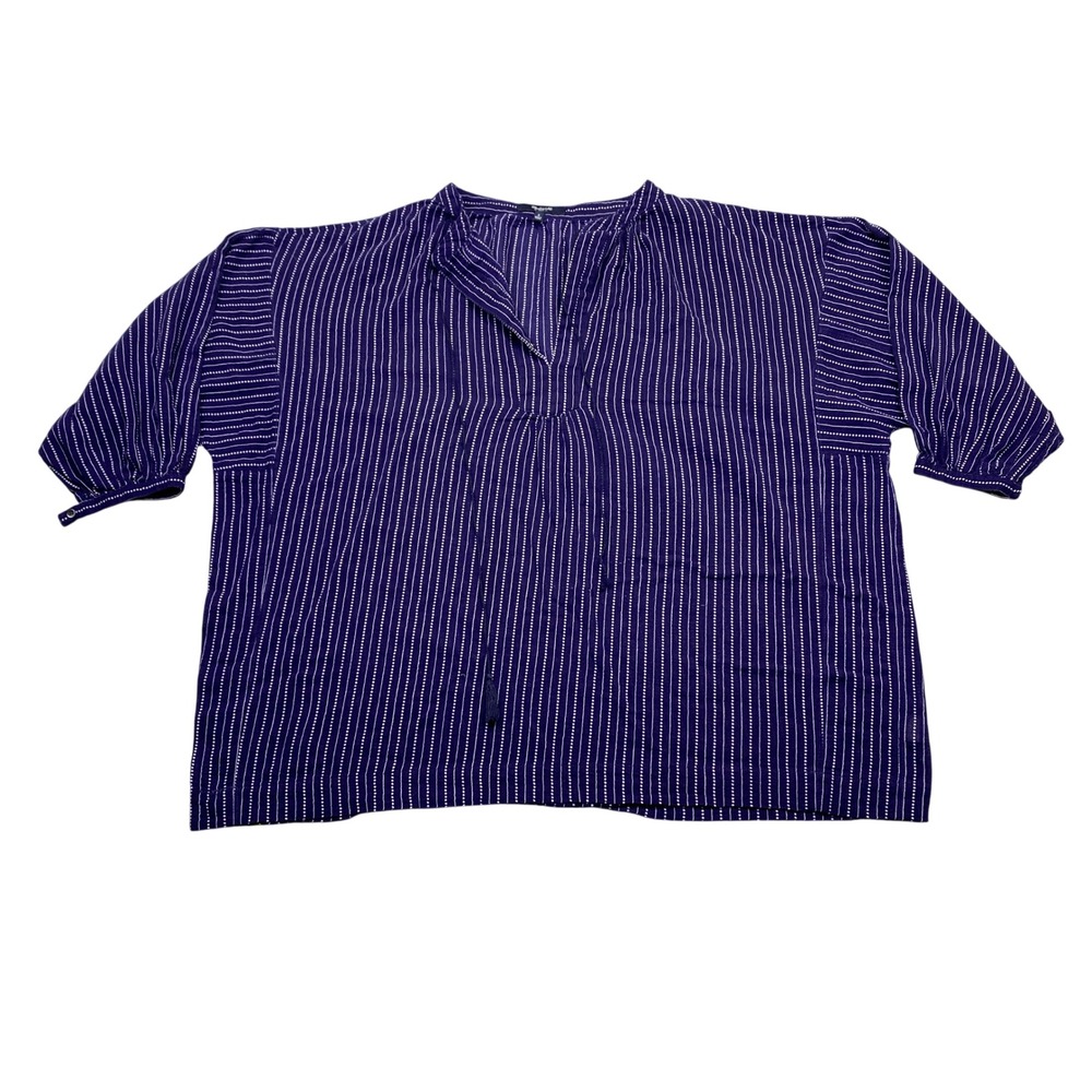 Madewell Purple Dotted Stripe Cotton Gauze Tassel Split Neck Blouse Top Small